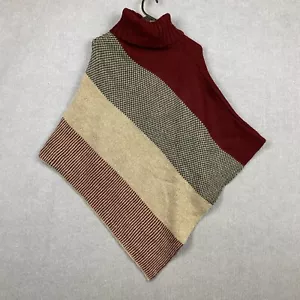 Moda Immagine Poncho Womens One Size Grey Black Red Striped Mohair Wool Blend - Picture 1 of 5