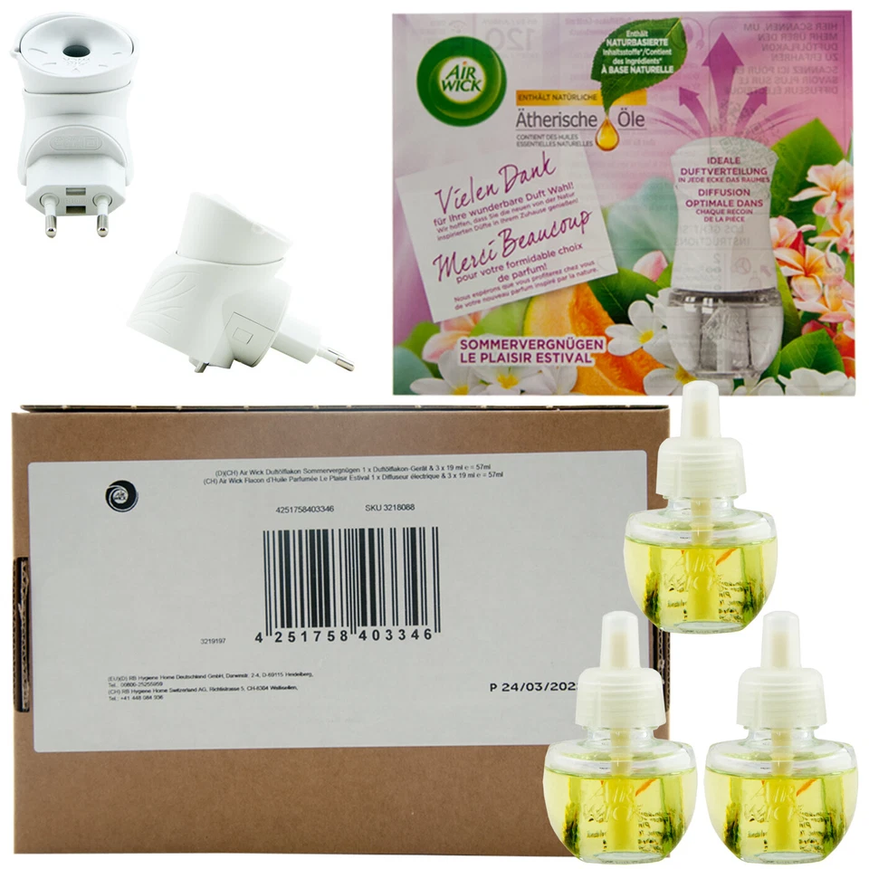 Air Wick Duftflakon SOMMERVERGNÜGEN Set 1 x 3 Nachfüller + 1 Stecker Duftstecker - Bild 1 von 1