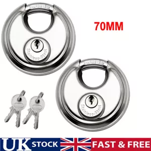 UK 70mm 2Pcs Stainless Steel Disc Shackle Padlock Heavy Duty Security Keyed - Picture 1 of 8