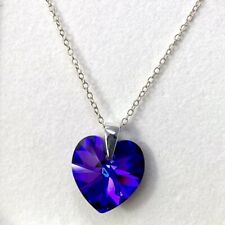 925 Silver Necklace Pendant Heart Purple Gift Box Made With Austrian Crystals