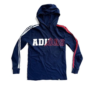 Adidas Boys Long Sleeve Hoodie Graphic T-Shirt, Size: L (14-16), Blue/Navy - NEW - Picture 1 of 3