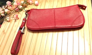 Talbots rote Leder Clutch Handgelenktasche ~ genarbt nie benutzt - Bild 1 von 5