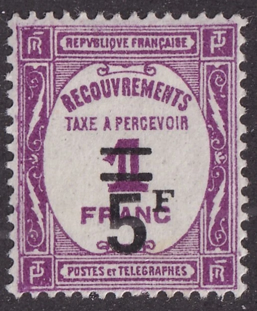 MATT'S STAMPS FRANCE #J67, 5-FRANC POSTAGE DUE ISSUE OF 1929, MH CV$65 - Image 1 of 3