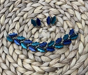 Lisner Verde/Azul Termoestable Hoja Pulsera y Clip Pendientes Tono Plata Fairycore - Imagen 1 de 11