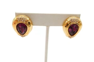 Swarovski Purple Crystal Earrings Gold Tone - Picture 1 of 8