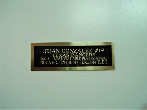 Juan Gonzalez Rangers 1996 AL MVP Award Baseball Card Plaque Nameplate 1" X 3" Cover