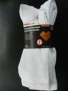CVS Health Unisex Size L/XL WHITE Copper Treated Comfort Crew Socks 3 Pairs NWT - Picture 1 of 3