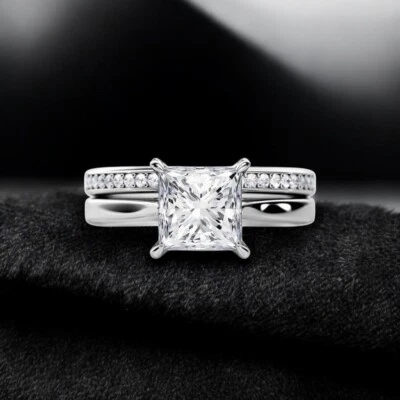  14K White Gold Diamond Ring Set Lab Created IGI Certified 2.20 Ct Princess Cut - Image 1 of 4