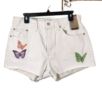 Levi's 501 Original Womens Size 31  Butterfly Print high rise Denim shorts NWT 3 - Изображение 1 из 4