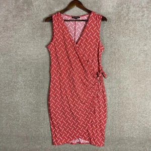 Banana Republic Faux Wrap Sheath Dress Size PL Red Sleeveless Geometric Jersey - Picture 1 of 11