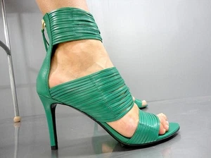 LK BENNETT BLACK RIBBON GLADIATOR SANDAL SANDALI SANDALEN LEATHER GREEN VERDE 35 - Imagen 1 de 12