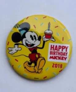 Happy Birthday Mickey Mouse 2018 Button Pin Cupcake w/ Candle Disney Disneyland - Picture 1 of 3