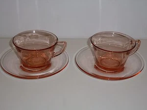 Vintage Pair Cambridge Pink Depression Glass Cups and Saucers - Picture 1 of 10