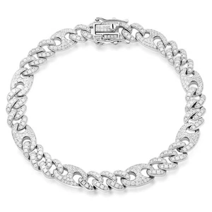 Panzerarmband 8,5 mm Zirkonia Stein Massiv 925 Sterling Silber Rhodiniert Damen  - Bild 1 von 20