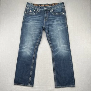 Pantalones de mezclilla Rock Revival Wynne para hombre 38x31 azul pierna recta desgastados bordados - Imagen 1 de 9