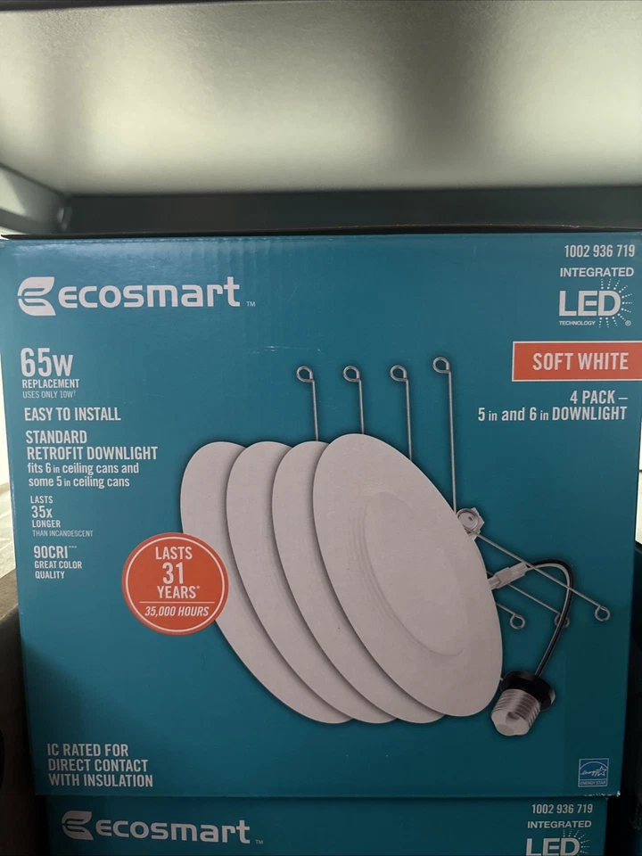 EcoSmart 1002936719 6" Integrated LED White Canless Recessed Light Trim 4PK
