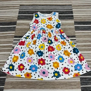 Hanna Andersson Girls Floral Print Sleeveless Dress White Colorful Size 6-7 - Picture 1 of 11