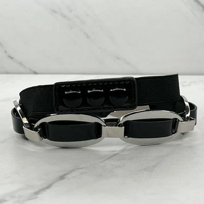 Черный искусственной лакированной кожи сплетенный Concho эластичной ремень размер маленький S женщин - Изображение 1 из 4