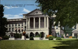 Madison Wisconsin University Bascom Hall monumento postal de lino vintage sin usar - Imagen 1 de 2