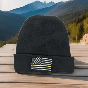 Gorro fino de línea amarilla gorra tejida bandera americana camión de remolque conductor operador usado en excelente estado - Imagen 1 de 3