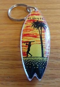 Schlüsselanhänger Hawaii doppelseitig Souvenir Surfbrett Sonnenuntergang orange Vintage Acryl 3 Zoll - Bild 1 von 2