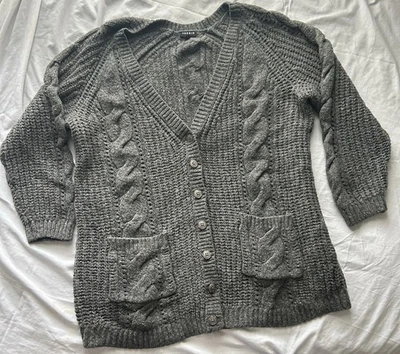 Plus Size Torrid 2/2x Grey Cable Knit  Chunky Cardigan Button Sweater w Pockets - Image 1 of 4