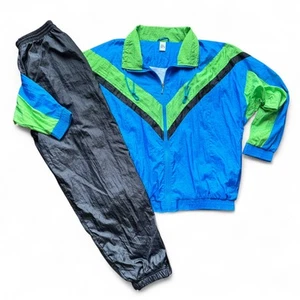 Vintage 80er 90er Windbreaker Trainingsanzug Herren großer Farbblock durchgehender Reißverschluss Retro gebraucht, in einwandfreiem Zustand - Bild 1 von 24