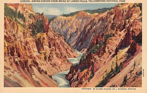 Postkarte WY: Grand Canyon von Lower Falls, Yellowstone NP, Wyoming, Leinen - Bild 1 von 2