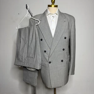 Franco Tassi Mens Grey Plaid Double Breasted Suit 42R 34W - Picture 1 of 13