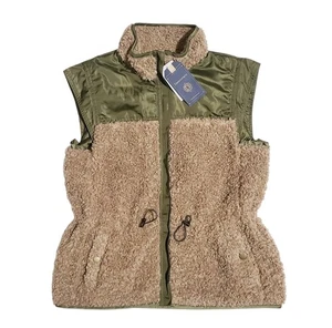 Democracy Damen Stehkragen durchgehender Reißverschluss Mixed Media Weste Größe XS kieseloliv - Bild 1 von 7