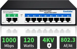 Goalake Switch Poe+ Gigabit 10 portów 8 portów Poe przy 120 W 2 Gigabit Uplink sch - Zdjęcie 1 z 1