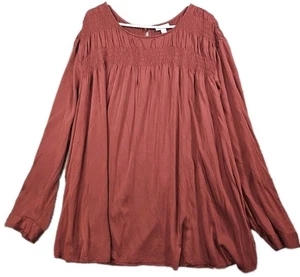J.Jill Blouse Women’s Size 4X Rust Smocked Long Sleeve Keyhole Back - Picture 1 of 11