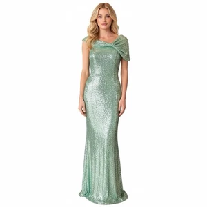 Abito da sera Theia verde paillettes manica ad aletta elegante lunghezza pavimento taglia 4 nuovo con etichette $795 - Foto 1 di 7