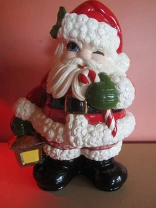 "De colección Cerámica Guiño Papá Noel Navidad Con Linterna Grande Decoración 13"" Alto" - Imagen 1 de 11