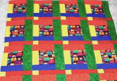 CHILD'S CUSTOM QUILT - HAPPY NEON ANIMAL IN PRIMARY COLOR BLOCKS - Image 1 of 2
