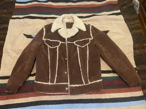 Vintage 70s Sherpa Trucker Rancher Jacket Suede 40 - Picture 1 of 13