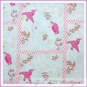 BonEful Fabric FQ Cotton Quilt Blue Pink BIRD Flower Leaf Tree Hummingbird SALE - Picture 1 of 11