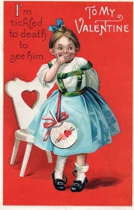 Ellen Clapsaddle Girl Tickled to death Valentine Postcard - Picture 1 of 2