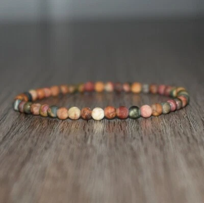 Pulsera elástica de cristal curativo natural de 4 mm Red Creek con piedra de jaspe Foto 1 de 4