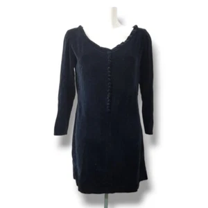 Vintage 80s Navy Velvet Dress Handmade S M/10 - Picture 1 of 9