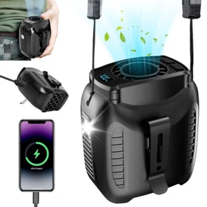 Portable Waist Belt Clip Fan w/ LED Light Outdoor 10000mAh Rechargeable Cooling - Picture 1 of 10