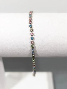 Sterling Silver 925 Pastel Rainbow Rhinestone Tennis Bracelet 7 inch - Picture 1 of 13