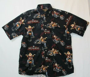 Nice North Pole Choppers Biker Style Santa Claus - Men's Medium Button Up Shirt - Picture 1 of 9