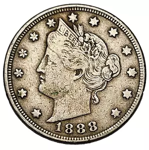 1888 5C Liberty Nickel-XF-KM 112-Free USA Shipping - Picture 1 of 2