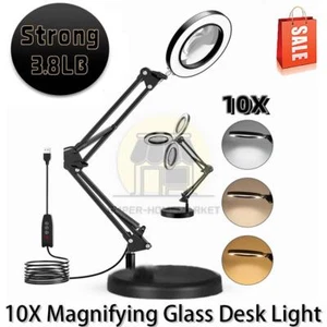 10X Magnifying Glass Desk Light Magnifier LED Lamp Reading Lamp With Base& Clamp - Picture 1 of 11