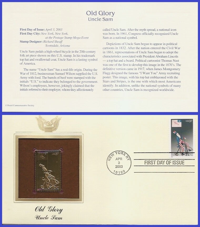 USA1 #3776 U/A GOLDEN REPLICA FDC   Uncle Sam on Bicycle - Image 1 of 1