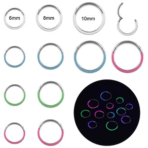 1 Pc Titanium Hinged Nose Ring Glow in the Dark Septum Clicker Daith Earring 16g - Picture 1 of 30