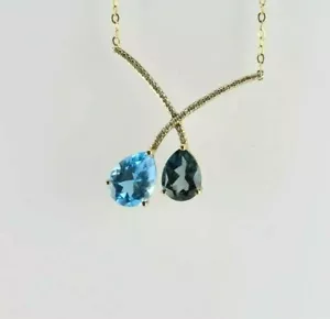 14 Karat Gelbgold Diamant und blauer Topas Halskette - Bild 1 von 4
