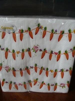   SERVILLETAS DE ALMUERZO GUIRNALDA DE ZANAHORIA 3 CAPAS 40 6,5" X 6,5" PULGADAS NUEVAS EN PAQUETE Foto 1 de 3
