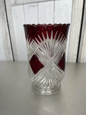 Victorian Jefferson EAPG RUBY STAINED Vase Crystal Cut Glass - Image 1 of 4